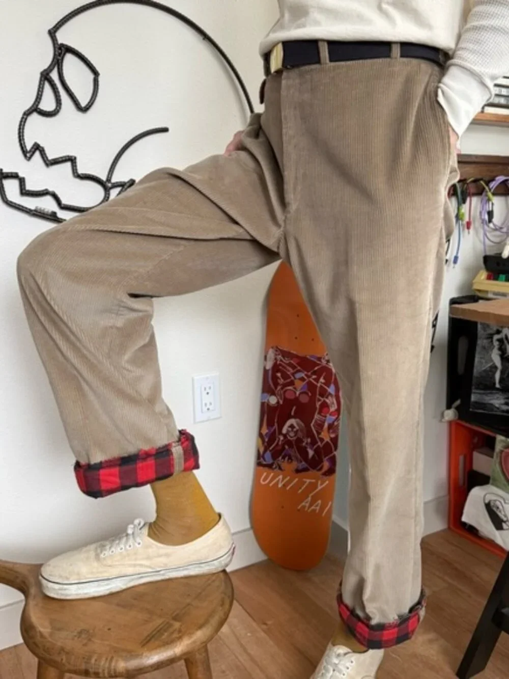 Vintage 70s 80s Tan Corduroy Flannel Lined Trousers ~ 36 X 31.5